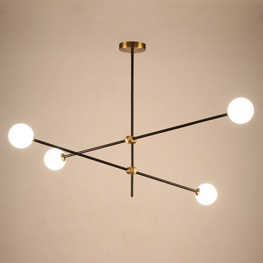 4-Light Black Glass Chandelier / Warm Light / Black 4 Heads