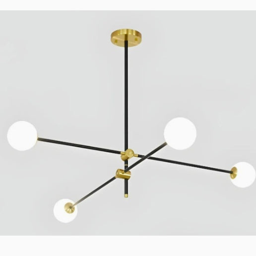 4-Light Black Glass Chandelier / White Light / Black 4 Heads