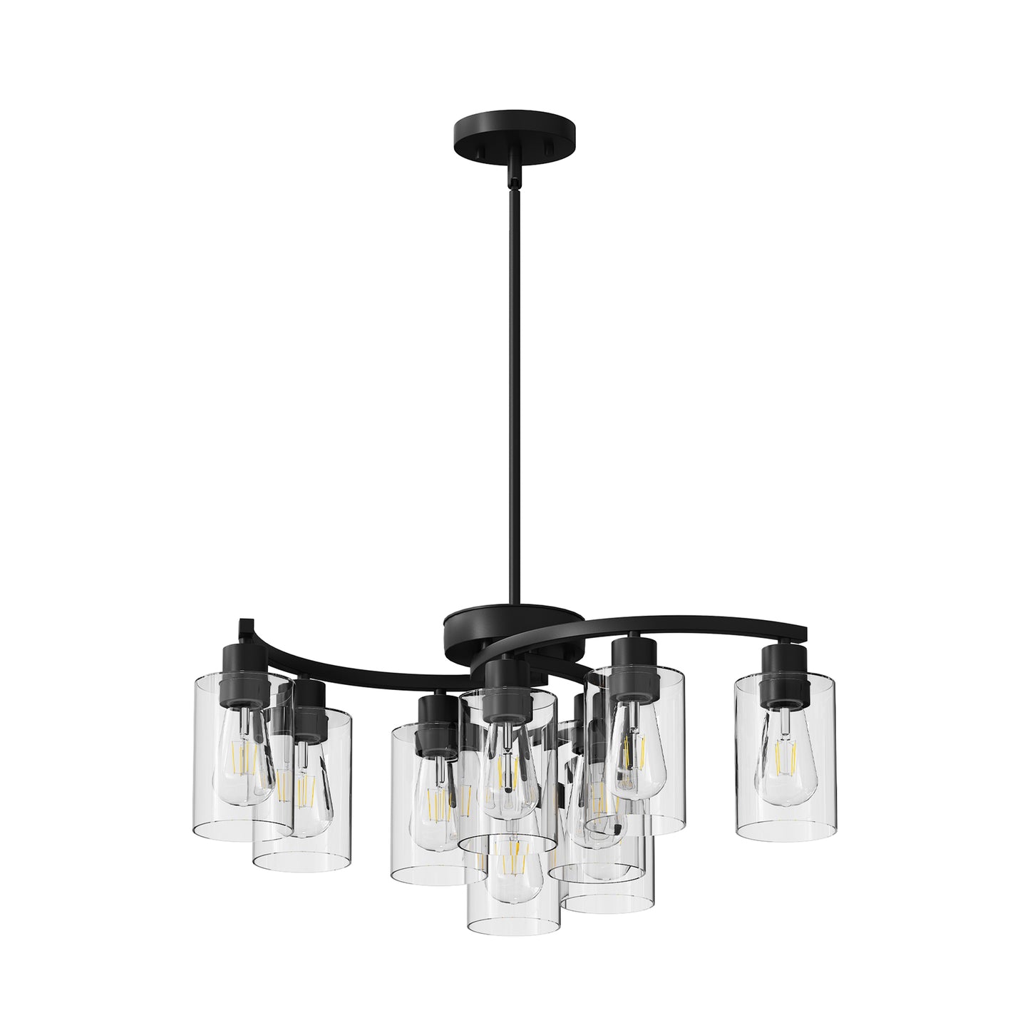 9-Light Matte Black Glass Chandelier