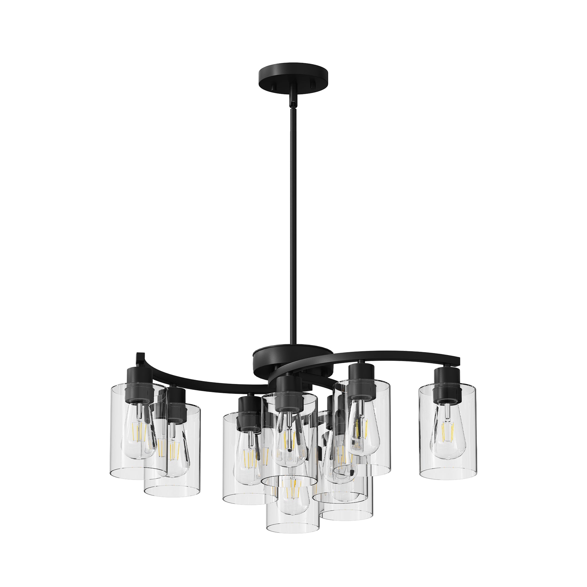 9-Light Matte Black Glass Chandelier