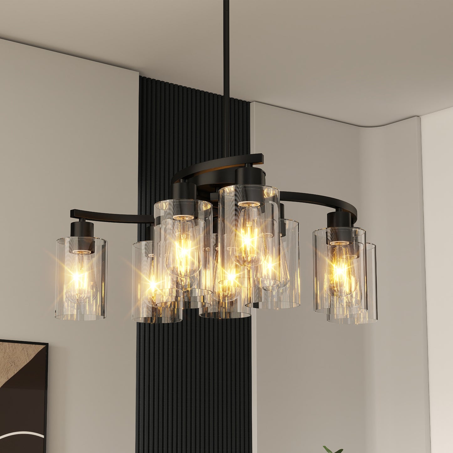 9-Light Matte Black Glass Chandelier