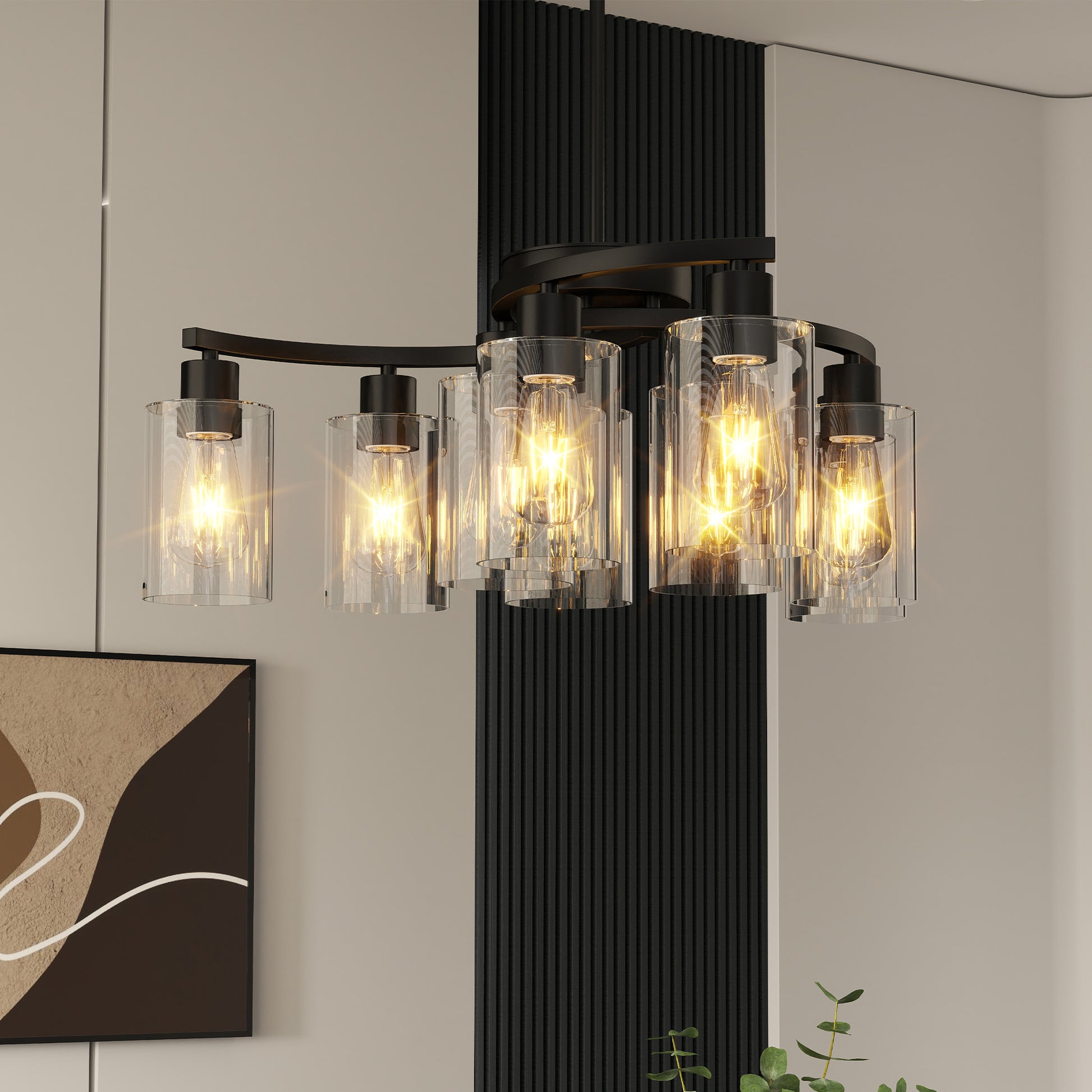9-Light Matte Black Glass Chandelier