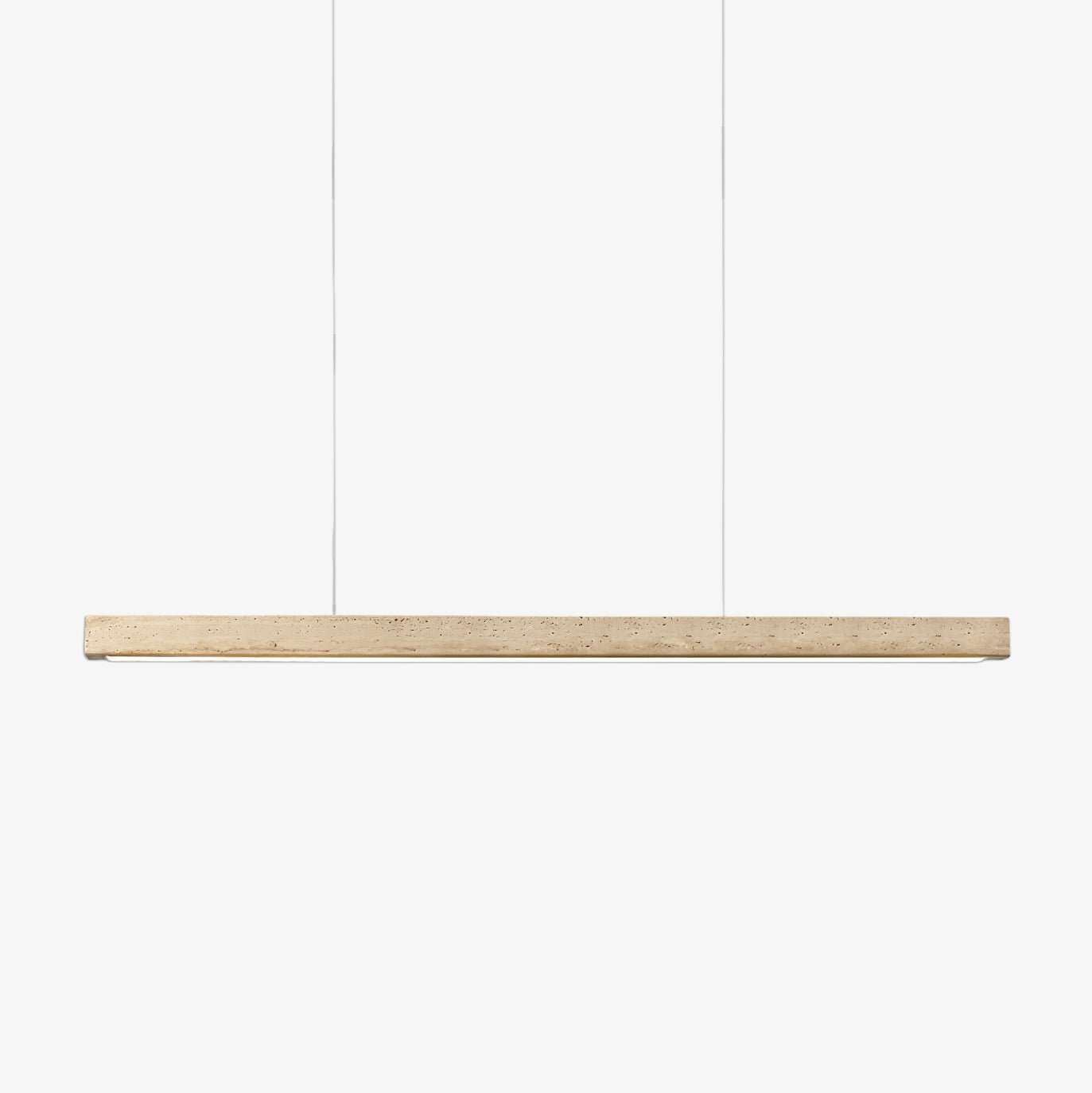 Linear Travertine Integrated LED Pendant Light / ∅ 31.5″ x H 1.9″ / Walnut Wood & Yellow Travertine / Warm Light