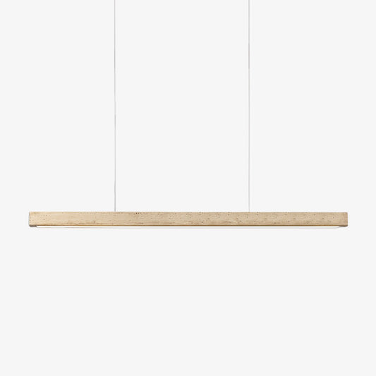 Linear Travertine Integrated LED Pendant Light / ∅ 31.5″ x H 1.9″ / Walnut Wood & Yellow Travertine / Warm Light