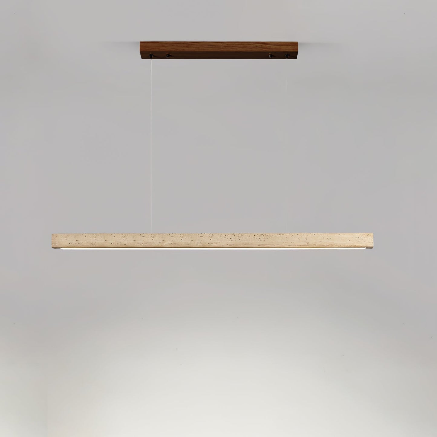 Linear Travertine Integrated LED Pendant Light / ∅ 31.5″ x H 1.9″ / Walnut Wood & Yellow Travertine / Triac Dimmable Warm Light