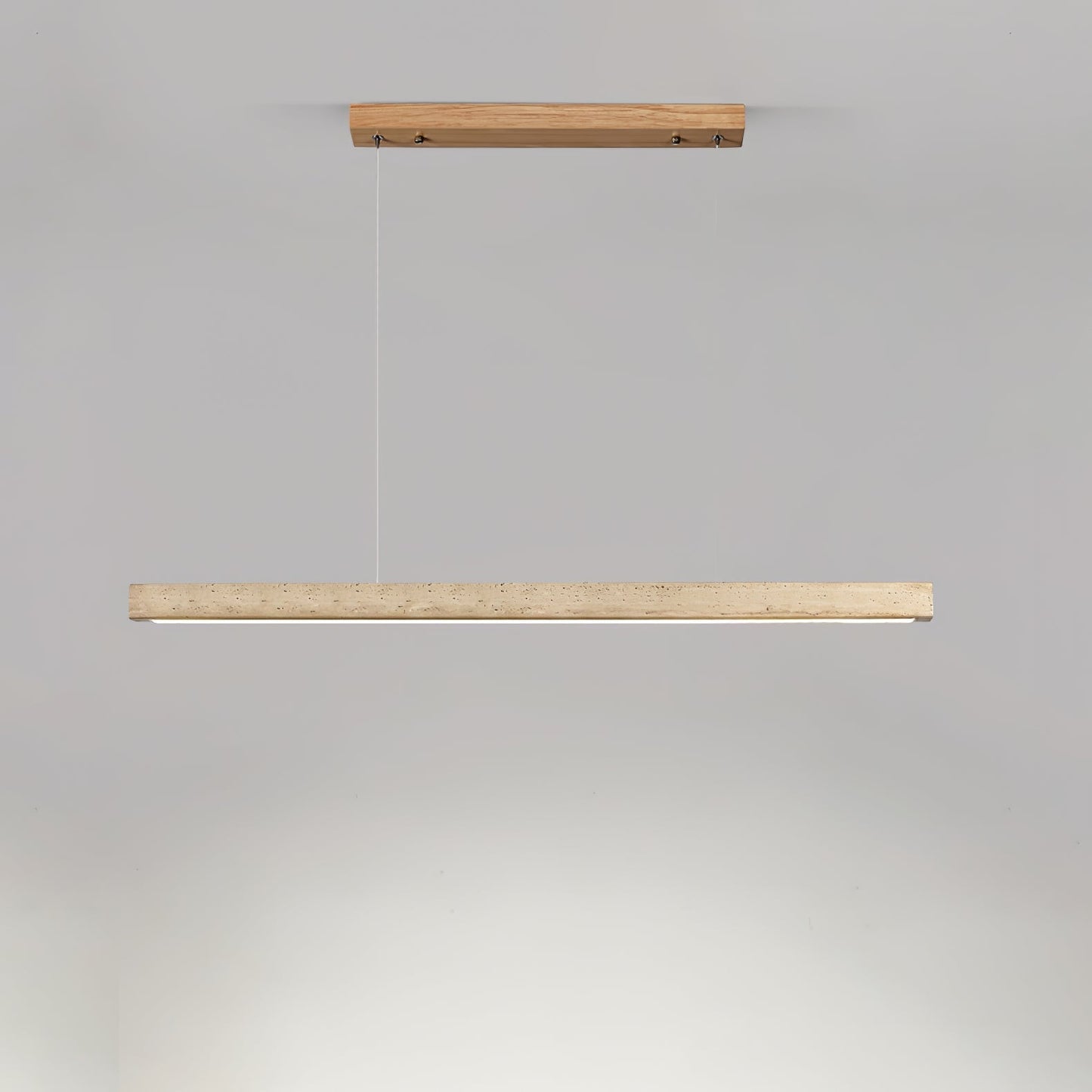 Linear Travertine Integrated LED Pendant Light / ∅ 31.5″ x H 1.9″ / Walnut Wood & Yellow Travertine / RC Dimming