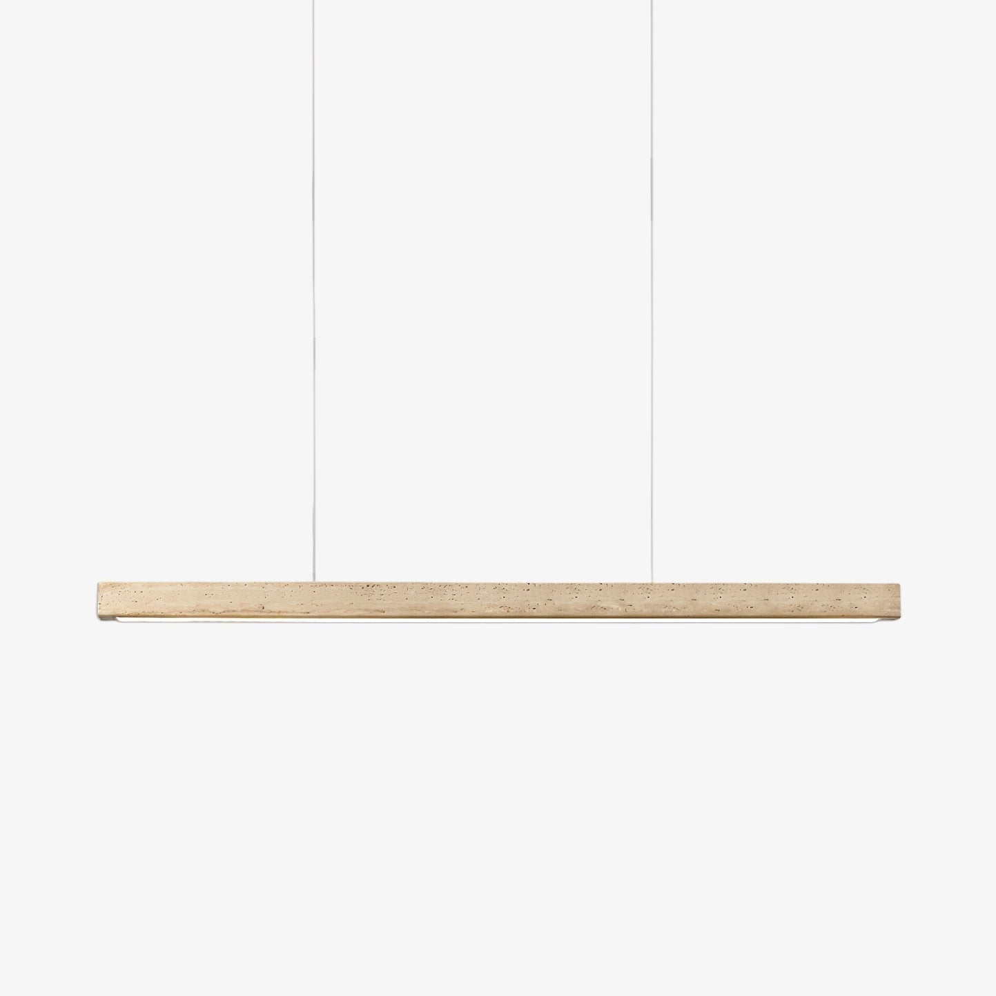 Linear Travertine Integrated LED Pendant Light / ∅ 39.4″ x H 1.9″ / Wood Color & Yellow Travertine / RC Dimming