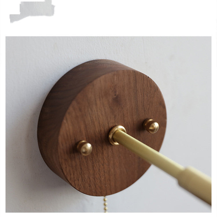 Nordic Wood-Tone Bedside Wall Light / White Light / Walnut Colors