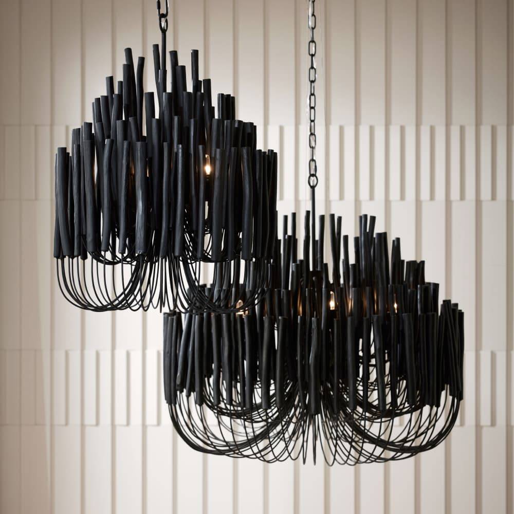 Tiered Black Wood Chandelier